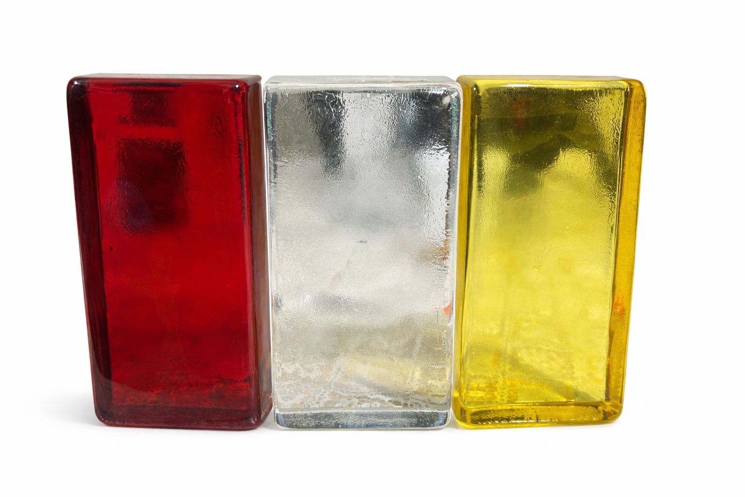 Red, yellow and clear glass bricks