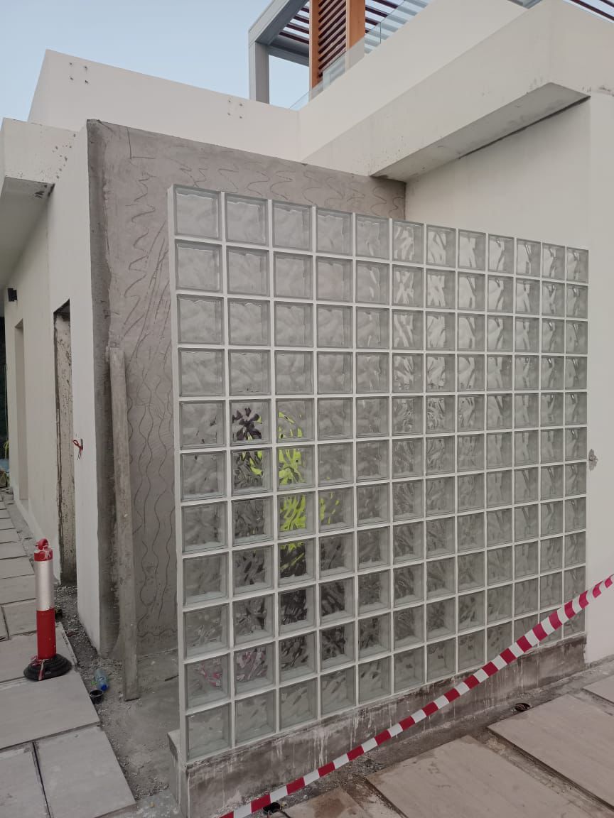 Outdoor glass block wall